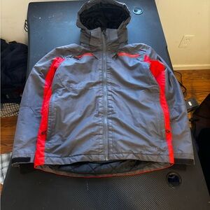 Youth L Gray and Red Planet Earth Snowboard Jacket MEASUREMENTS SHOWN